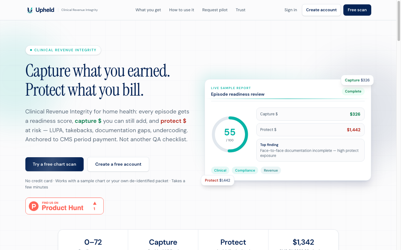 Live product: Upheld — clinical revenue integrity software